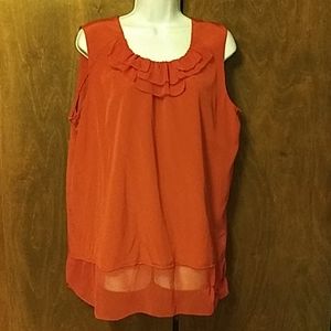 NWOT VERA WANG BRICK RUFFLE / SHEER TANK